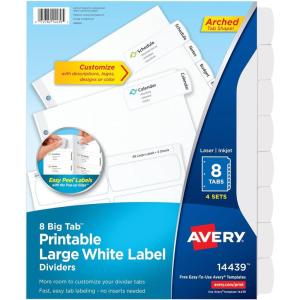 imageAvery Big Tab Printable Large White Label Dividers with Easy Peel 8 Tabs 4 Sets 14439Pack of 48