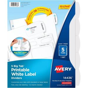 imageAvery Big Tab Printable White Label Dividers 5Tab with Easy Peel Labels Dividers for 3 Ring Binders 20 Sets 14434One Size