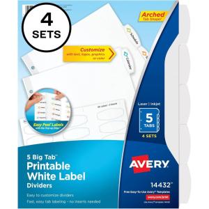 imageAvery Big Tab Printable White Label Dividers 5Tab with Easy Peel Labels Dividers for 3 Ring Binders 20 Sets 14434One Size Pack of 12