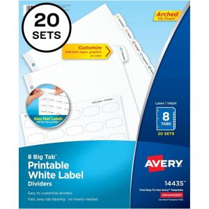 imageAvery Big Tab Printable White Label Dividers with Easy Peel 8 Tabs 20 Sets 14435One Size Pack of 1