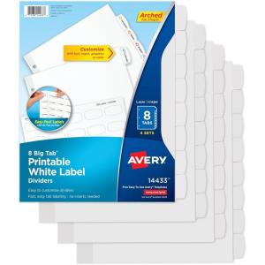 imageAvery Big Tab Printable White Label Dividers with Easy Peel 8 Tabs 4 Sets 144334 Sets