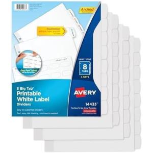 imageAvery Big Tab Printable White Label Dividers with Easy Peel 8 Tabs 4 Sets 1443348 Sets