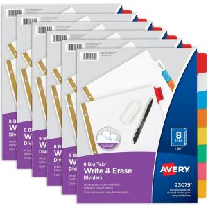 imageAvery Big Tab Write ampamp Erase 8 Tab Dividers for 3 Ring Binders Multicolor Divider Tabs Great for Organizing Projects Reports Finances 6Pack 230798 Tabs