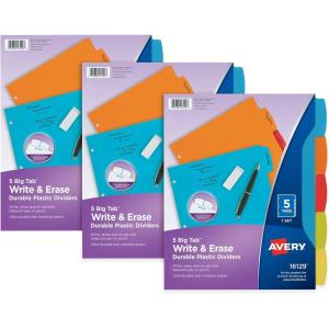 imageAvery Big Tab Write ampamp Erase Durable Plastic Dividers 8Tab Set Multicolor Brights 3 Sets 212105 tab Pack of 8