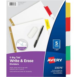 imageAvery Big Tab Write ampamp Erase Paper Dividers with Gold Reinforcement 8Tab Set White 6 Sets 21213Multicolor