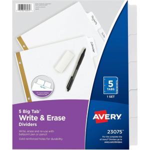 imageAvery Big Tab Write ampamp Erase Paper Dividers with Gold Reinforcement 8Tab Set White 6 Sets 21213White