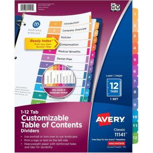 imageAvery Dividers for 3 Ring Binders 5 Tabs per Set Customizable Table of Contents Multicolor Tabs Great for Organizing HighVolume Reports Projects and More 24 Sets of 1116712 tabs