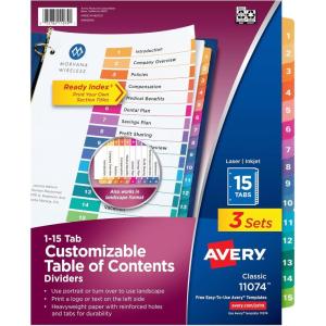imageAvery Dividers for 3 Ring Binders 5 Tabs per Set Customizable Table of Contents Multicolor Tabs Great for Organizing HighVolume Reports Projects and More 24 Sets of 1116715 tabs