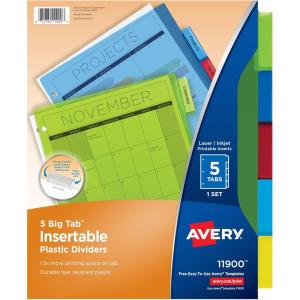 imageAvery Dividers for 3 Ring Binders 5Tab Plastic Binder Dividers Insertable Big Tabs Multicolor 3 Sets of 119005 Tab