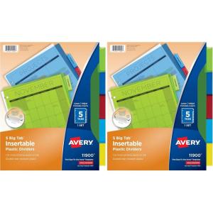 imageAvery Dividers for 3 Ring Binders 5Tab Plastic Binder Dividers Insertable Big Tabs Multicolor 3 Sets of 119005 Tab Pack of 2