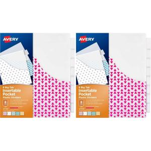 imageAvery Dividers for 3 Ring Binders 8 Tab Plastic Binder Dividers Pockets Insertable Big Tabs Vibrant Geometric Patterns Extend Beyond Sheet Protectors 1 Set 077098 Count Pack of 2