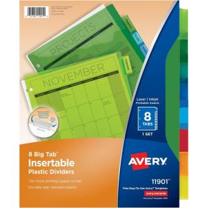 imageAvery Dividers for 3 Ring Binders 8Tab Plastic Binder Dividers Insertable Big Tabs Multicolor 3 Sets of 119018 Tab