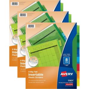 imageAvery Dividers for 3 Ring Binders 8Tab Plastic Binder Dividers Insertable Big Tabs Multicolor 3 Sets of 119018 Tab Pack of 3
