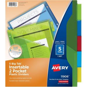 imageAvery Dividers for 3 Ring Binders 8Tab Sets TwoPocket Plastic Binder Dividers with Tabs Multicolor 3 Sets 719075 Tab