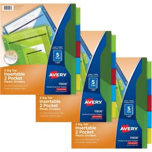 imageAvery Dividers for 3 Ring Binders 8Tab Sets TwoPocket Plastic Binder Dividers with Tabs Multicolor 3 Sets 719075 Tab Pack of 8