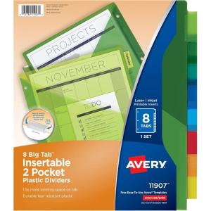 imageAvery Dividers for 3 Ring Binders 8Tab Sets TwoPocket Plastic Binder Dividers with Tabs Multicolor 3 Sets 719078 Tab