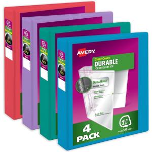 imageAvery Durable View 3 Ring Binders 15 Inch Slant Rings 375Sheet Capacity Assorted Bright Colors 4Pack 05687  for School Office Teachers Classrooms ampamp Home OrganizationAssorted Brights