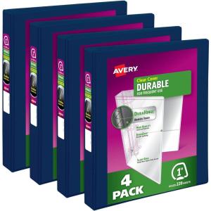 imageAvery Durable View 3 Ring Binders 2 Inch Slant Rings 530Sheet Capacity DuraHinge 28 Inch Wide Spine Customizable Clear Covers and Spine Dark Blue Binders 4Pack of 17034Blue