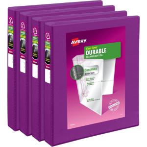 imageAvery Durable View 3 Ring Binders 2 Inch Slant Rings 530Sheet Capacity DuraHinge 28 Inch Wide Spine Customizable Clear Covers and Spine Dark Blue Binders 4Pack of 17034Purple