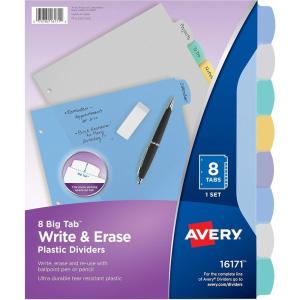 imageAvery Durable WriteOn Plastic Dividers with Erasable Tabs11quot x 8 12quot Multicolor 8 Tabs1 Set