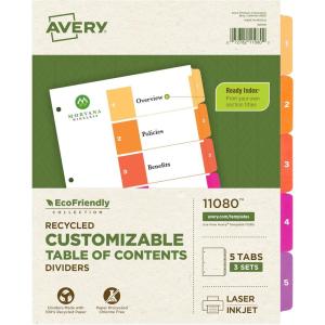 imageAvery EcoFriendly Recycled Dividers for 3 Ring Binders 12 Tabs per Set Customizable Table of Contents Multicolor Tabs Great for Organizing Reports Projects and More 3 Sets of 110833 Sets