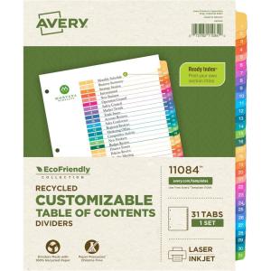 imageAvery EcoFriendly Recycled Dividers for 3 Ring Binders 12 Tabs per Set Customizable Table of Contents Multicolor Tabs Great for Organizing Reports Projects and More 3 Sets of 110831 Set