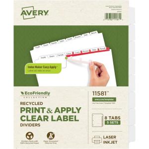 imageAvery EcoFriendly Recycled Dividers for 3 Ring Binders 12Tab White Tabs Index Maker Print and Apply Clear Label Strip 5 Sets for 60 Binder Dividers Total 11582One Size