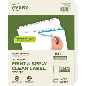 imageAvery EcoFriendly Recycled Dividers for 3 Ring Binders 12Tab White Tabs Index Maker Print and Apply Clear Label Strip 5 Sets for 60 Binder Dividers Total 11582Letter
