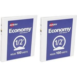 imageAvery Economy View 3 Ring Binder 05quot Round Rings 100 Sheet Capacity 07quot Wide Spine White Binder Ideal for Lightweight Organization and Occasional Referencing 057501 Count Pack of 2