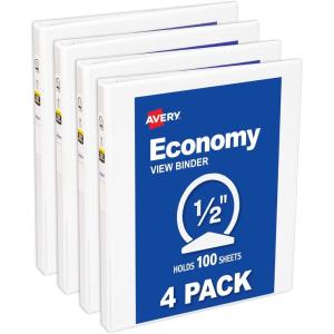 imageAvery Economy View 3 Ring Binders 3quot Round Rings 4 White Binders 0336005
