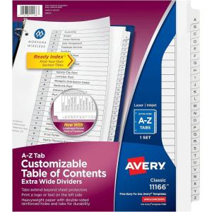 imageAvery ExtraWide Dividers for 3 Ring Binders 26 Tabs per Set Customizable Table of Contents Multicolor Tabs Works Great with Sheet Protectors 11166White