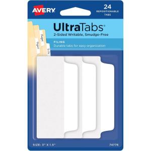 imageAvery Filing Ultra Tabs 3quot x 15quot 2Side Writable RedBlueGreen 24 Repositionable File Tabs 74775White