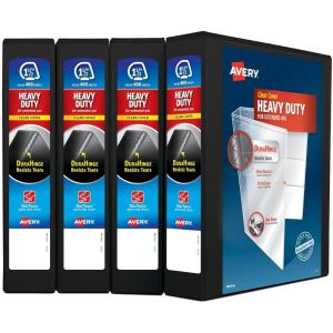 imageAvery Heavy Duty View 3 Ring Binder 15quotOne Touch Slant Ring Holds 85quot x 11quot Paper 4 Black Binders 79870