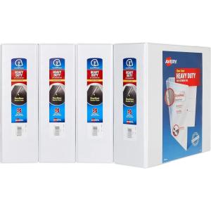 imageAvery Heavy Duty View 3 Ring Binder 3quot One Touch Slant Ring Holds 85quot x 11quot Paper 4 White Binders 79793