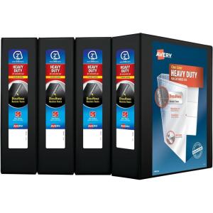 imageAvery HeavyDuty View 3 Ring Binder 2quot One Touch Slant Rings Holds 85quot x 11quot Paper 4 Black Binders 79872