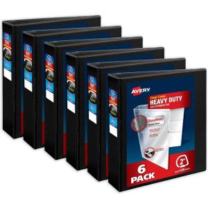 imageAvery HeavyDuty View 3 Ring Binders 2 Inch One Touch Slant Rings 530Sheet Capacity DuraHinge 28 Inch Wide Spine Customizable Clear Cover and Spine Black Binders 6Pack of 79692
