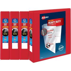 imageAvery HeavyDuty View 3 Ring Binders 3 Inch One Touch EZD Rings 670Sheet Capacity 35 Inch Wide Spine Customizable Clear Cover and Spine Green Binders 4Pack of 79109Red