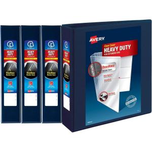 imageAvery HeavyDuty View 3 Ring Binders 3 Inch One Touch EZD Rings 670Sheet Capacity 35 Inch Wide Spine Customizable Clear Cover and Spine Green Binders 4Pack of 79109Navy Blue