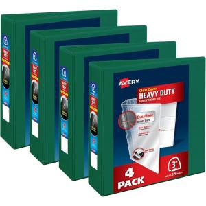 imageAvery HeavyDuty View 3 Ring Binders 3 Inch One Touch EZD Rings 670Sheet Capacity 35 Inch Wide Spine Customizable Clear Cover and Spine Green Binders 4Pack of 79109Green