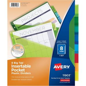 imageAvery Insertable Plastic Dividers for 3 Ring Binders 8 Tabs per Set Big Tabs Two Pockets Multicolor Binder Dividers Works with Sheet Protectors 11903Dividers