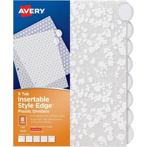 imageAvery Insertable Style Edge Plastic Dividers for 3 Ring Binders 8Tab Set Assorted White Frosted Designs 1 Set 112911 pack