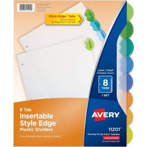 imageAvery Insertable Style Edge Plastic Dividers for 3 Ring Binders 8Tab Set Multicolor 1 Set 112018 Tabs
