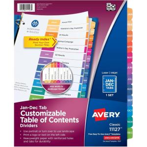 imageAvery JanDec Dividers for 3 Ring Binders 12 Tabs per Set Customizable Table of Contents Multicolor Tabs Great for Organizing Reports Projects and More 3 Sets of 44128Dividers