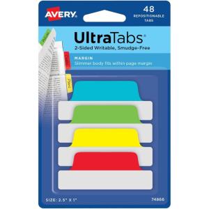 imageAvery Margin Ultra Tabs 25quot x 1quot Pastel Sparkle Shimmer Designs 16 Repositionable Page Tabs 74150Assorted Colors