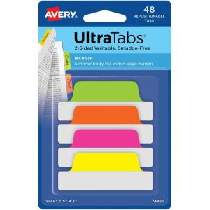 imageAvery Margin Ultra Tabs 25quot x 1quot Pastel Sparkle Shimmer Designs 16 Repositionable Page Tabs 74150Assorted Neon