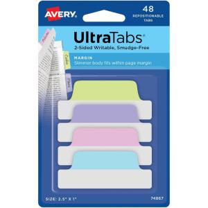 imageAvery Margin Ultra Tabs 25quot x 1quot Pastel Sparkle Shimmer Designs 16 Repositionable Page Tabs 74150Assorted Pastel