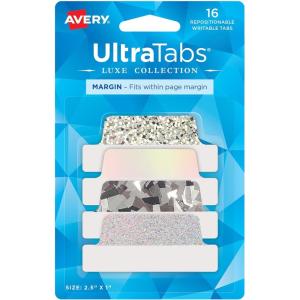imageAvery Margin Ultra Tabs 25quot x 1quot Pastel Sparkle Shimmer Designs 16 Repositionable Page Tabs 74150Holographic Iridescent