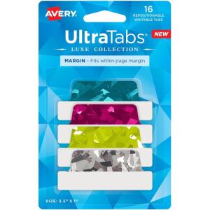 imageAvery Margin Ultra Tabs 25quot x 1quot Pastel Sparkle Shimmer Designs 16 Repositionable Page Tabs 74150Holographic Jewel Tones