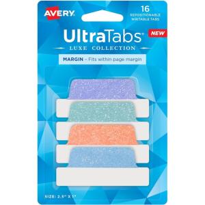 imageAvery Margin Ultra Tabs 25quot x 1quot Pastel Sparkle Shimmer Designs 16 Repositionable Page Tabs 74150Pastel Sparkle Shimmer