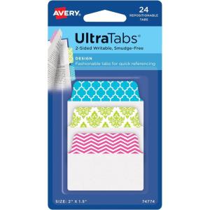 imageAvery MultiUse Ultra Tabs 2quot x 15quot Holographic Iridescent Designs 18 Repositionable Page Tabs 74145Assorted Designs